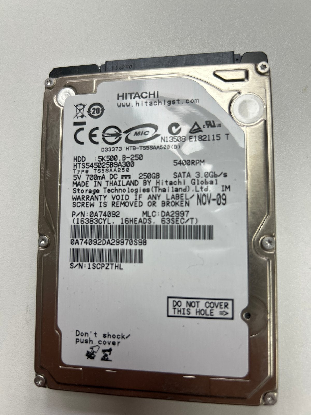 Hitachi 250GB SATA HDD 5400RPM - Interne harde schijf, Computers en Software, Harde schijven, Intern, Gebruikt, Server, Ophalen of Verzenden