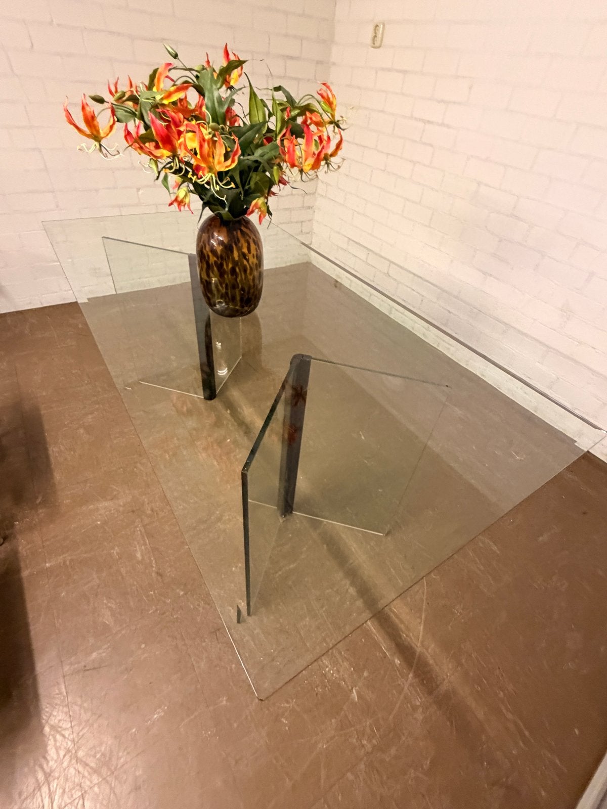 Glazen eettafel met glazen onderstel, Gebruikt, Glas, 150 tot 200 cm, Vier personen
