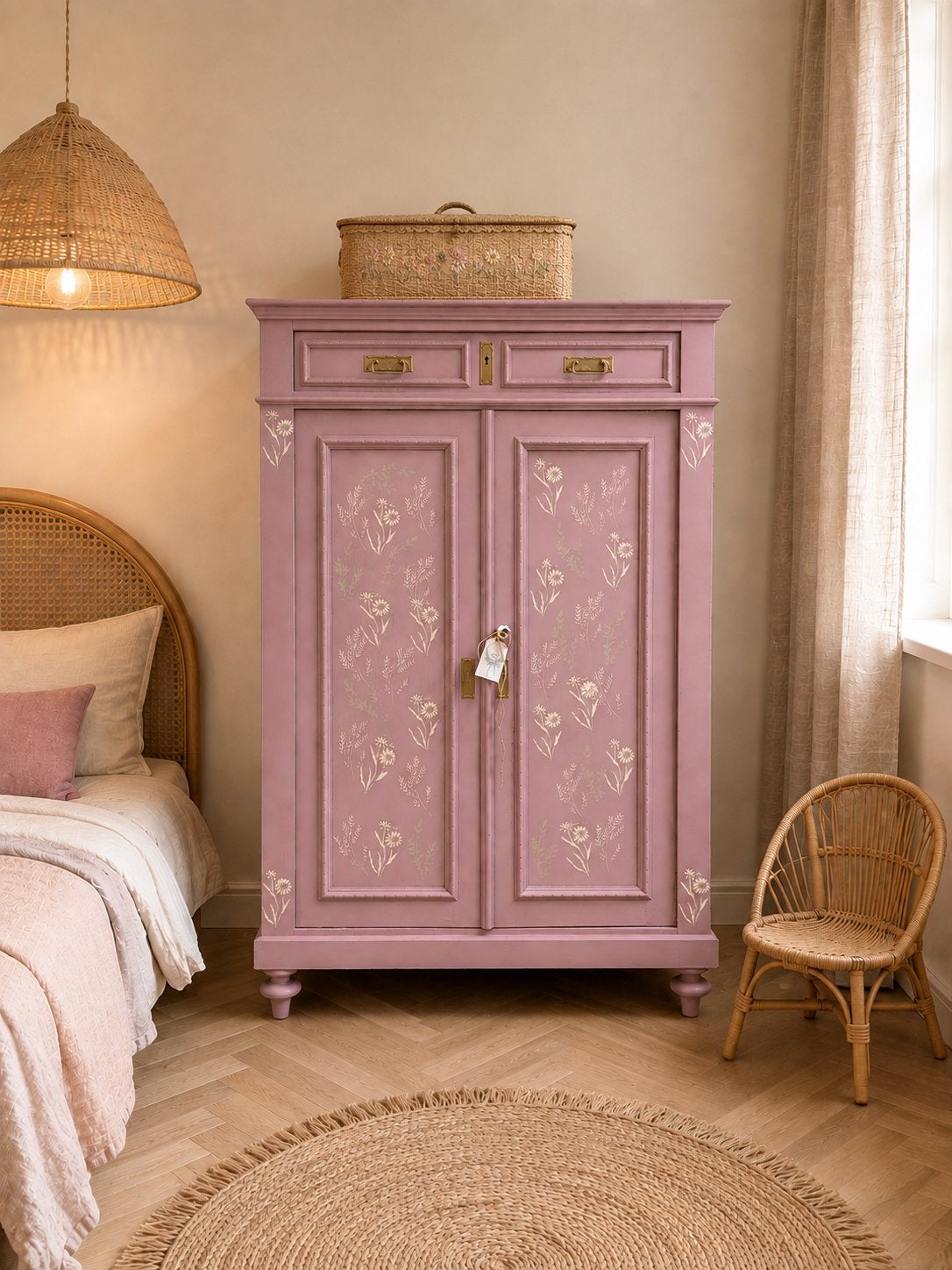 Brocante meidenkast biedermeier linnenkast roze babykamer, Ophalen, 50 tot 70 cm, 105 cm of meer, Nvt
