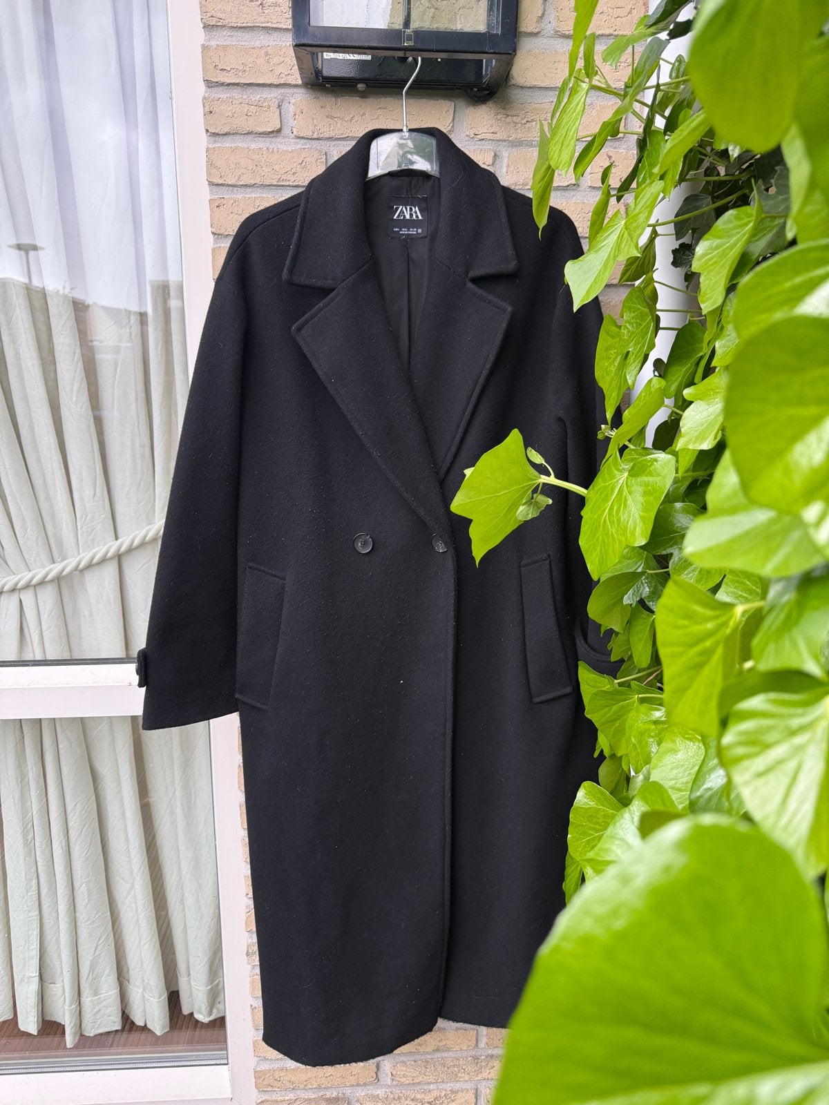 Zara lange jas | zwart | Maat L, Ophalen of Verzenden, Gedragen, Maat 42/44 (L), Zwart