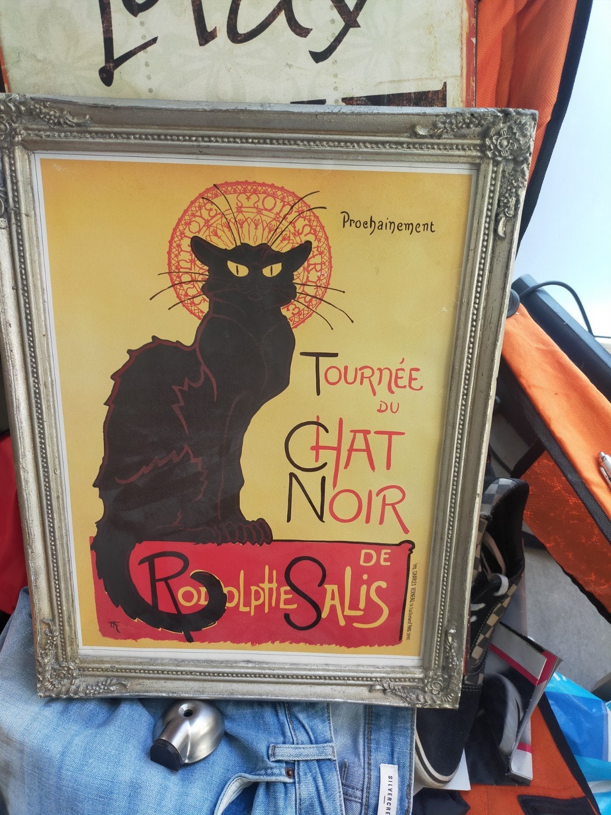 Vintage 'Le Chat Noir' Poster in Lijst, Papier/karton, Ophalen of Verzenden, Dieren, Print