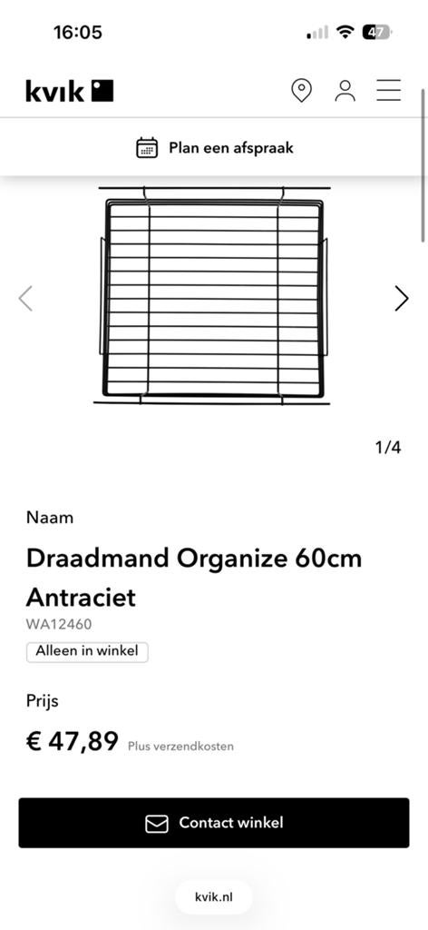 KVIK 6x draadmand 60cm met geleiders antraciet, Ophalen