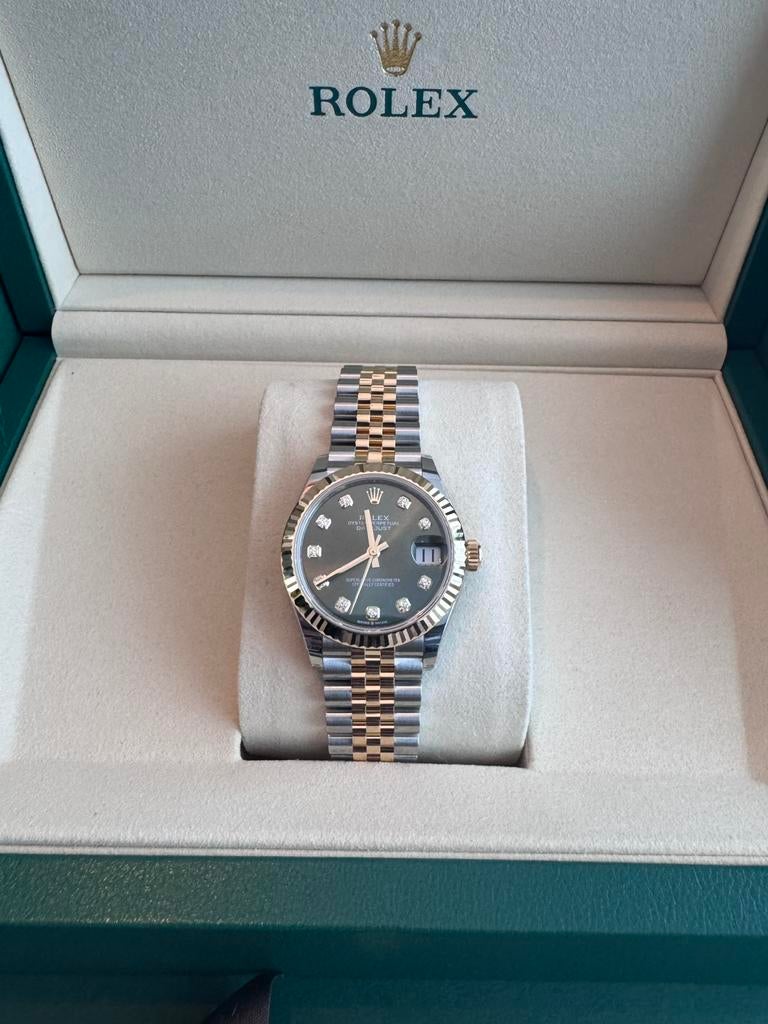 Rolex Datejust 31mm Jubilee Olive Green Diamond Unworn, Ophalen, Zo goed als nieuw, Staal, Rolex
