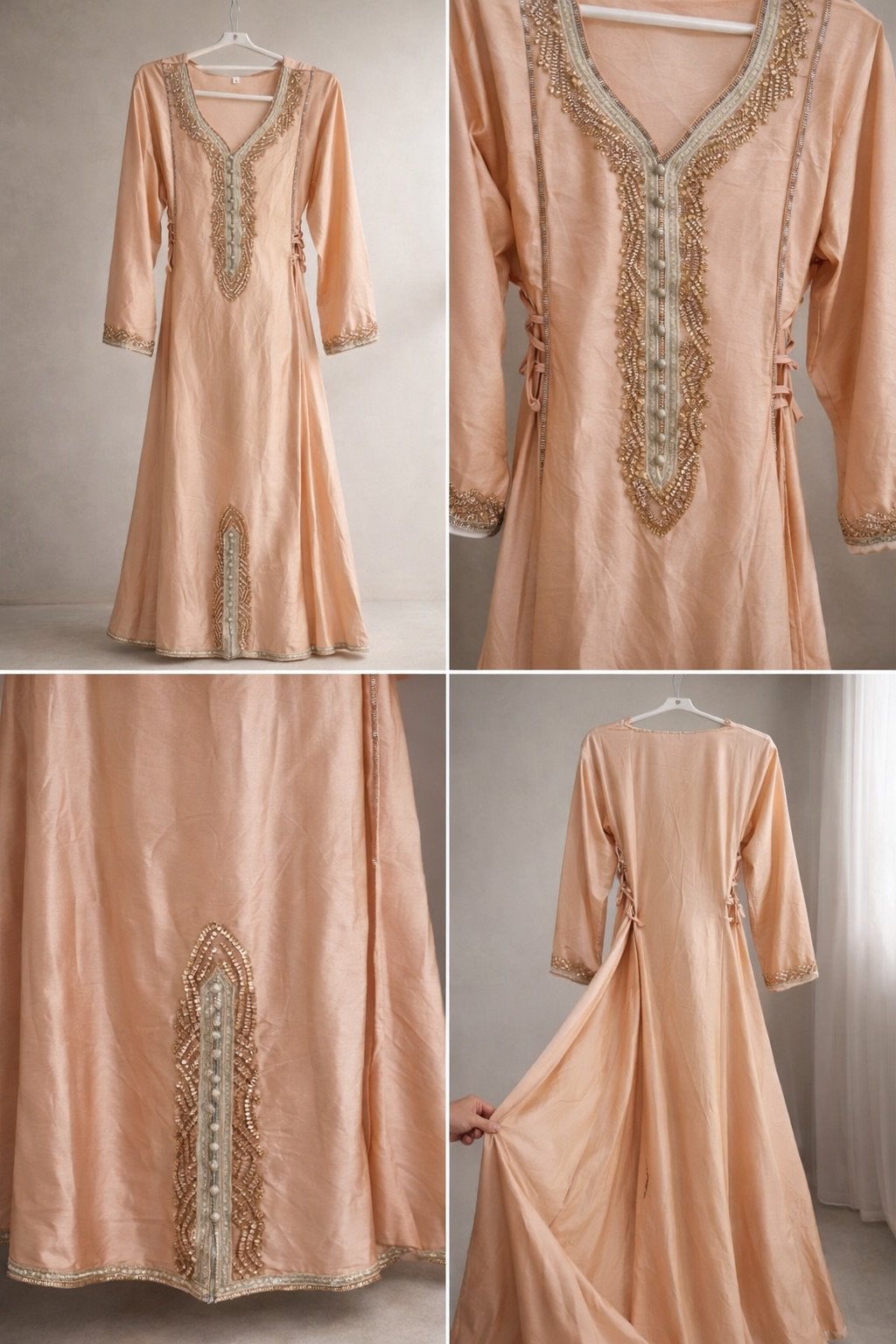 Perzikroze Arabische jurk L - Eid Ramadan Emirati style, Overige typen, Maat 42/44 (L), Nieuw, Ophalen of Verzenden