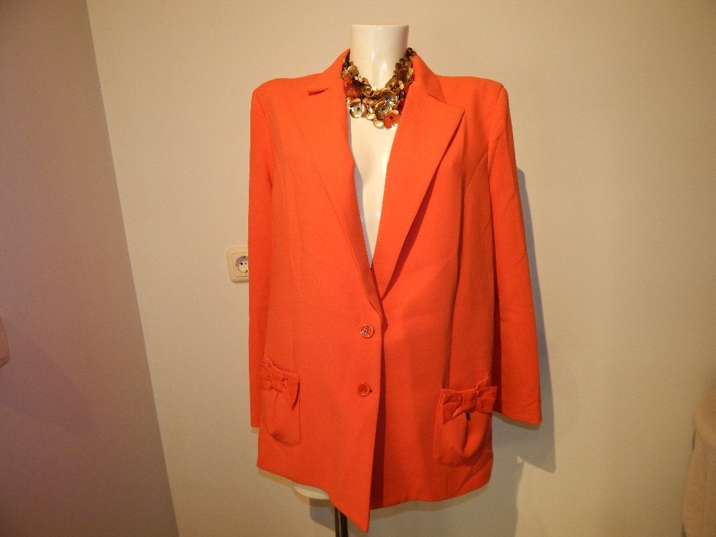 Elisabetta Franchi koraal kleurige blazer strikjes zakjeIT48, Elisabetta Franchi, Maat 42/44 (L), Oranje, Ophalen of Verzenden