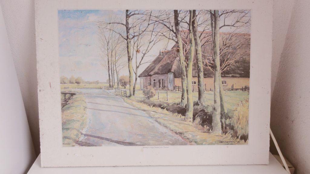 Boerderij in Oudega door Leo Vierhout schilderij, Antiek en Kunst, Kunst | Schilderijen | Klassiek, Ophalen of Verzenden