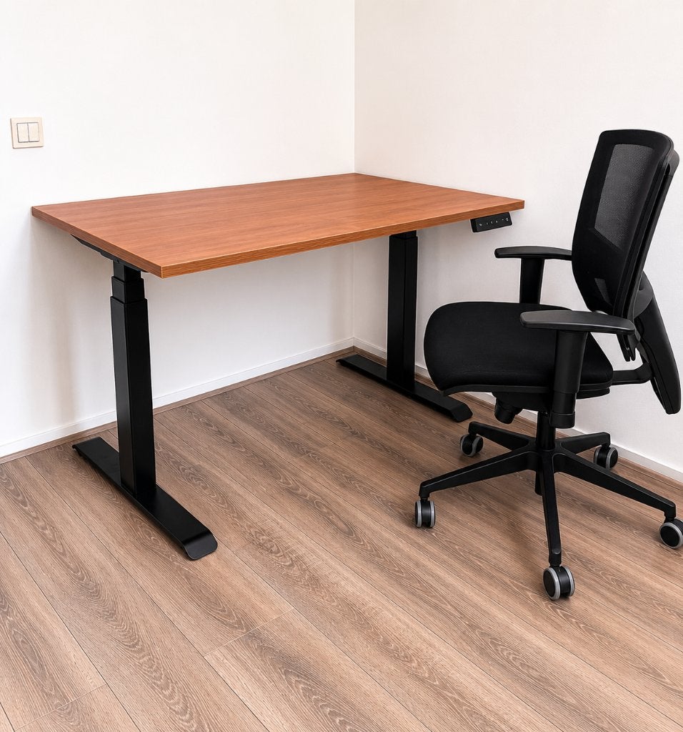 Elektrisch Verstelbaar Zit-Sta-Bureau 120x80cm + Bureaustoel, Ophalen, Zit-sta bureau, 120 cm, Bruin