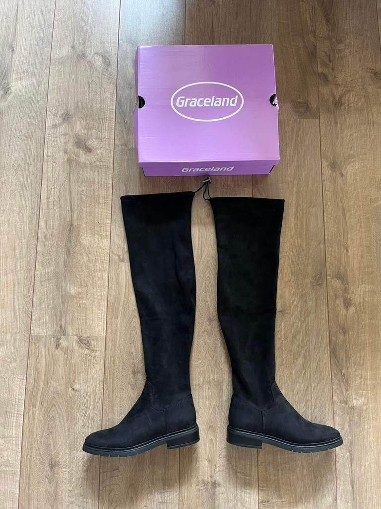 Overknee Laarzen XXL schacht maat 39 nieuw Graceland zwart, Hoge laarzen, Zwart, Nieuw, Ophalen of Verzenden