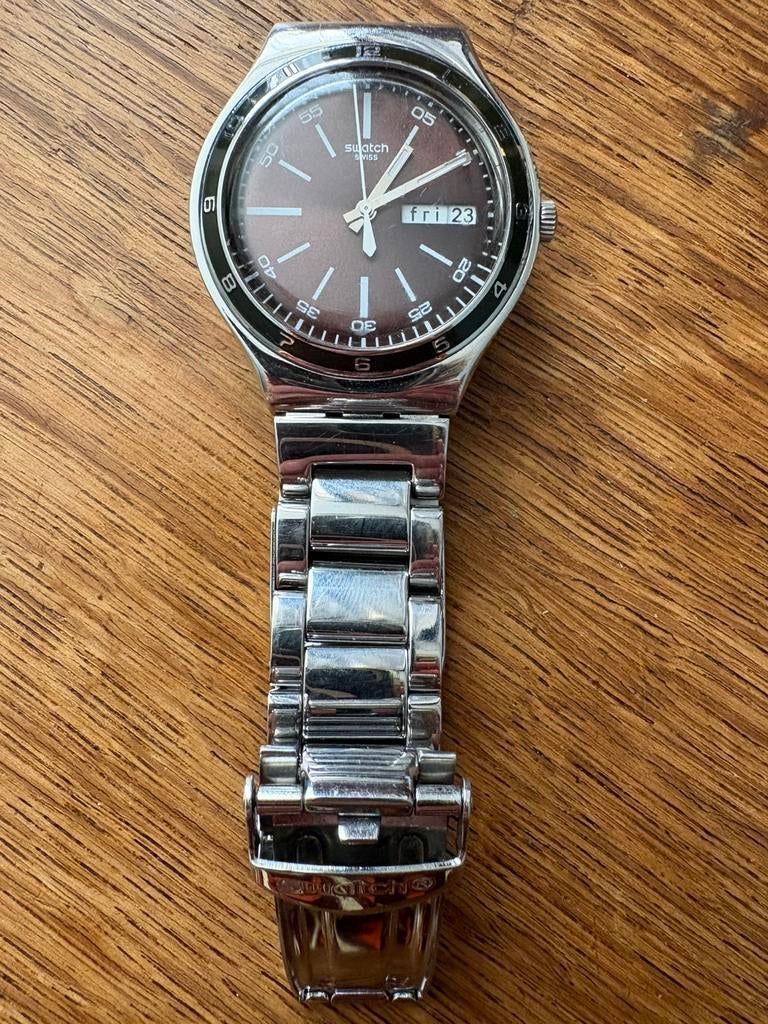 Swatch Irony horloge netjes en werkend, Sieraden, Tassen en Uiterlijk, Horloges | Heren, Staal, Gebruikt, Staal, Polshorloge