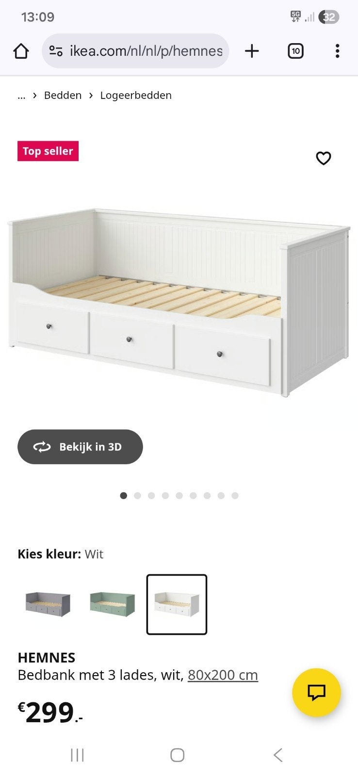 Ikea hemnes bedbank met uitschuifbed, Huis en Inrichting, Slaapkamer | Bedden, Ophalen, Gebruikt, Wit, Tweepersoons