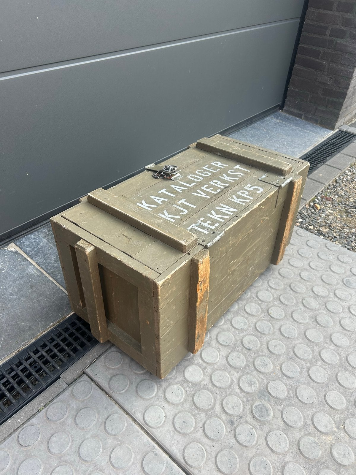 Vintage Legerkist Houten Opbergkist Militair Groen, Ophalen