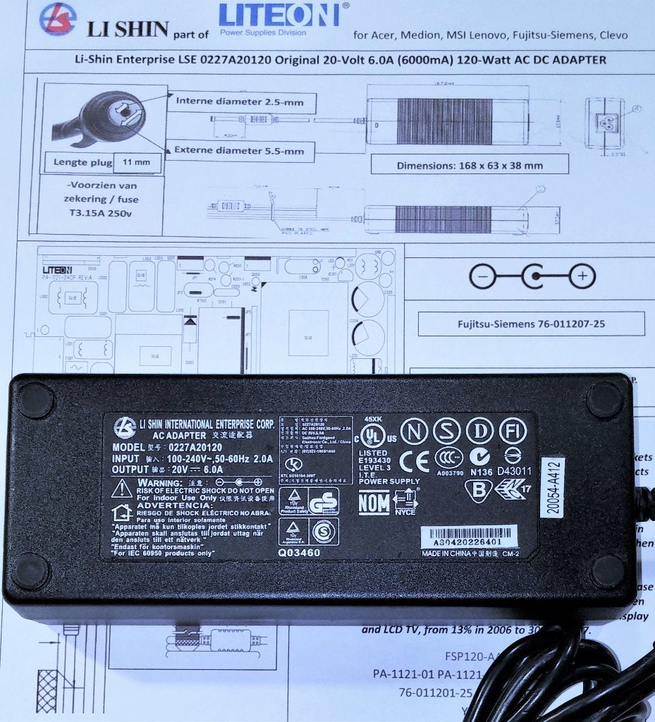 Li Shin 0227A20120 20V 4.5A 6A 120W Lifebook IdeaPad Adapter, Ophalen of Verzenden, Zo goed als nieuw, Li-Shin