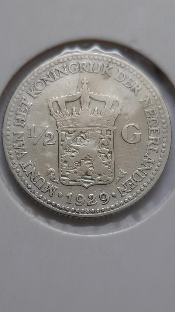 Nederland ½ gulden 1929 (Zilver), Postzegels en Munten, Munten | Nederland, Ophalen of Verzenden, Koningin Wilhelmina, ½ gulden