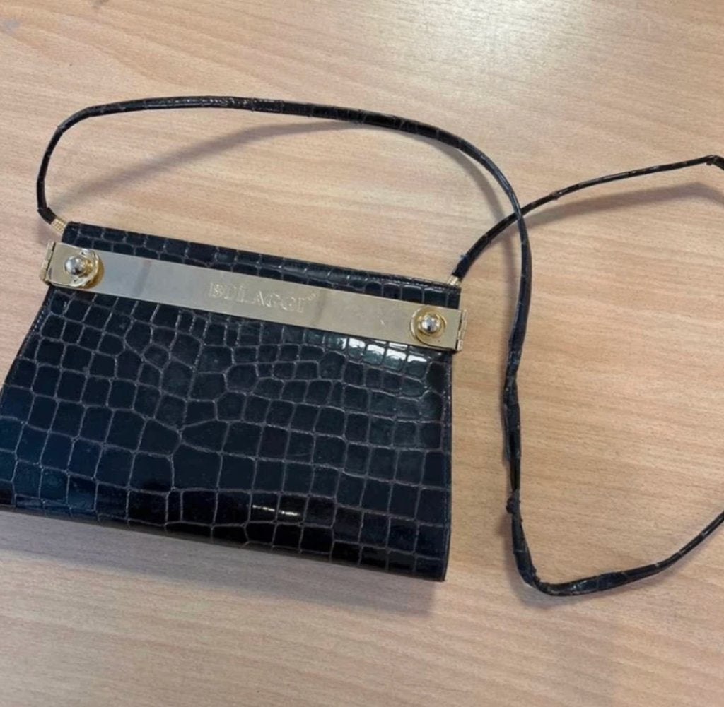 Vintage Lakleren Handtas met Krokodillenprint - Bulaggi, Ophalen of Verzenden, Gebruikt, Handtas