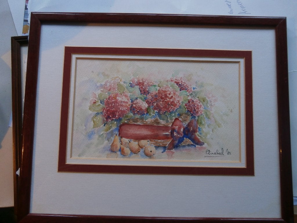 Mooi klein schilderijtje Bakje met hortensia's van E.MOL, Antiek en Kunst, Ophalen, Bloemen