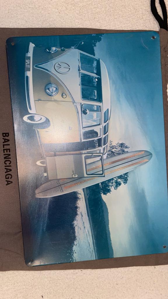 Vintage VW Split Screen bus met surfboard metalen bord, Ophalen