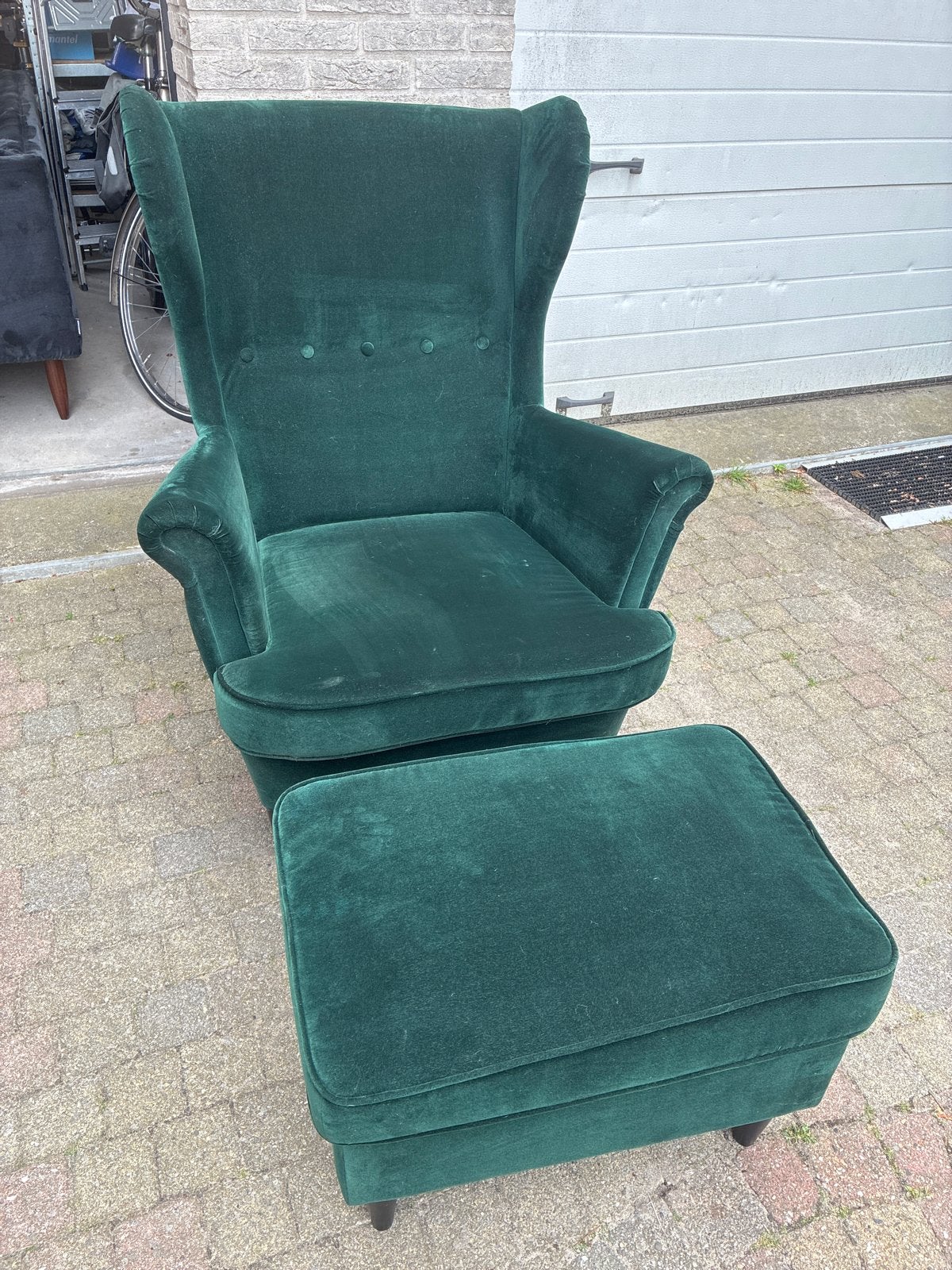 IKEA Strandmon fauteuil met voetenbank - Groen, Huis en Inrichting, Fauteuils, Ophalen, Gebruikt, Stof, 75 tot 100 cm