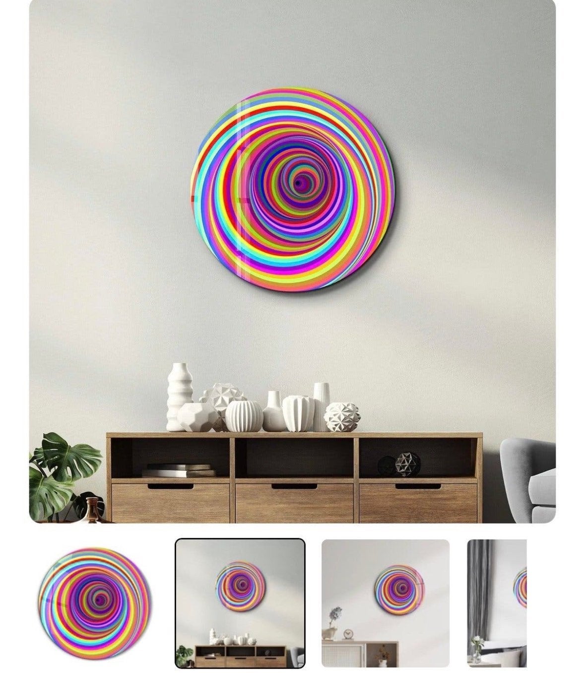 Candy Swirl | Rond Glas Wanddecoratie | Nieuw, Meerkleurig, Nieuw, Ophalen of Verzenden, Modern