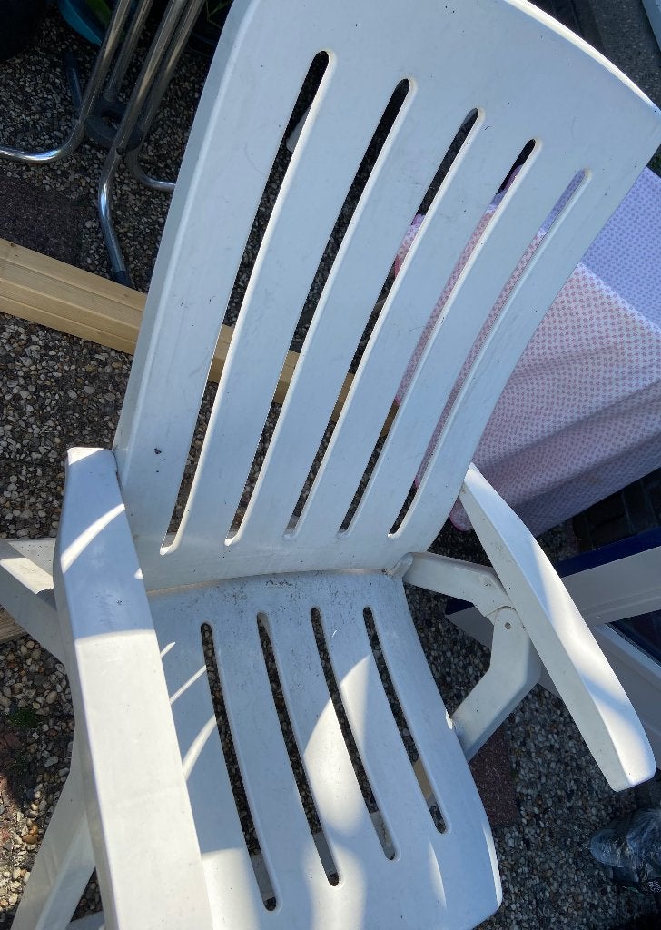 3 tuinstoelen verstelbare en inklapbare stoelen, Ophalen, Gebruikt, Kunststof, Verstelbaar