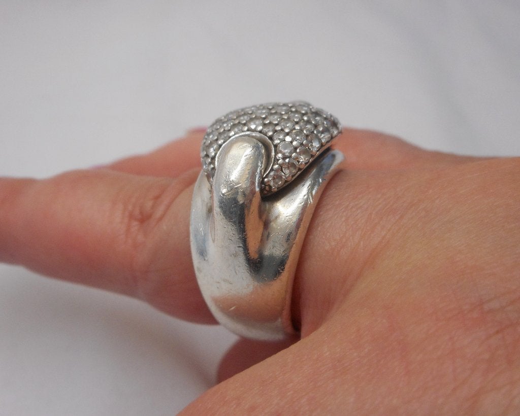 Zilveren massieve zeer zware ring met steentjes nr.311, Verzenden, Dame, Zilver, Zilver