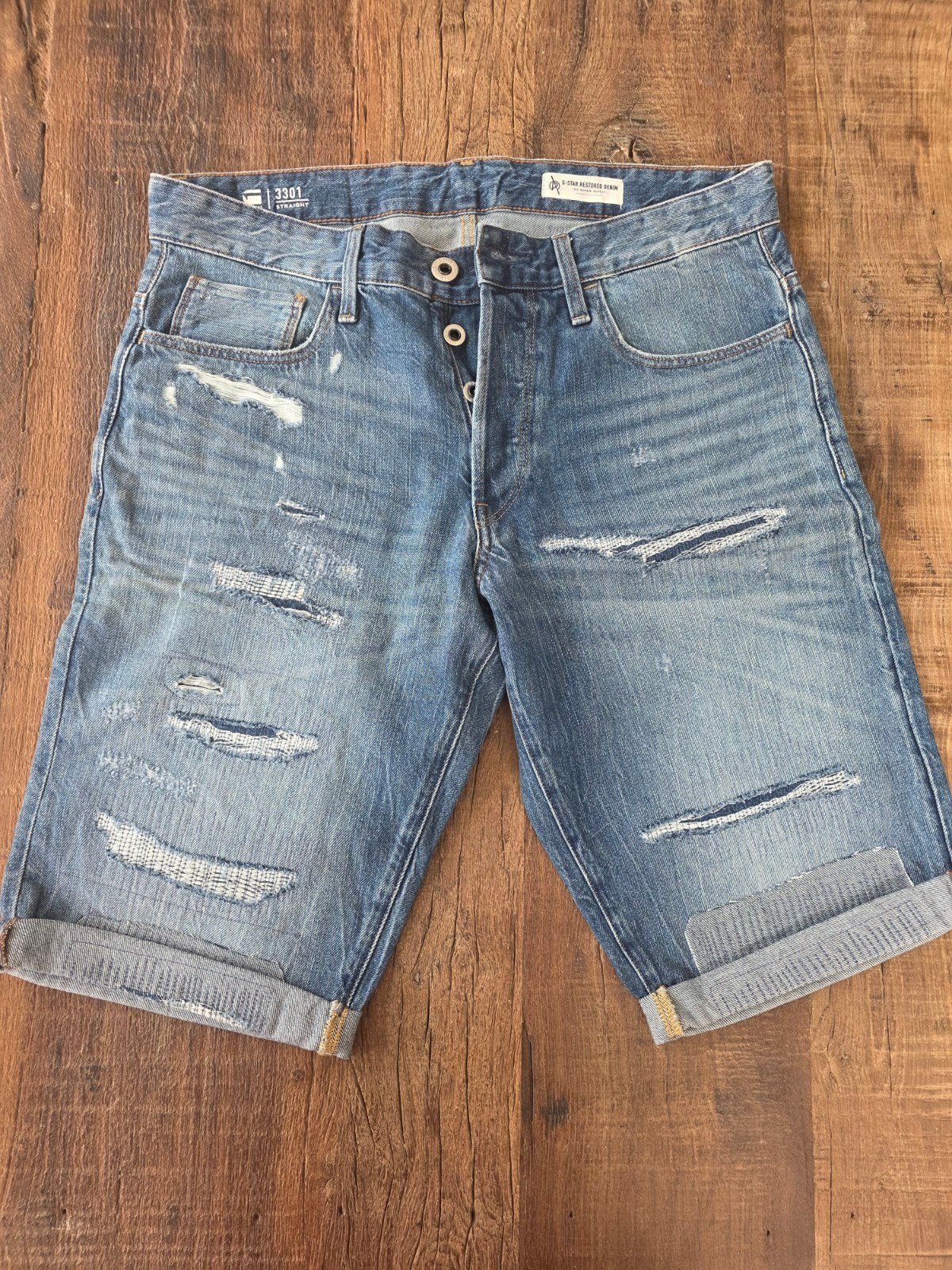 G-star raw 3301 Straight korte broek, G-Star Raw, Blauw, Nieuw, W32 (confectie 46) of kleiner
