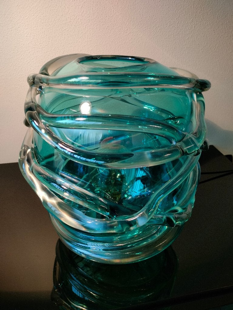 Italië Art Design Tafellamp Lamp Glas Petrol Glasdraad 1980, Ophalen of Verzenden, Glas, Design