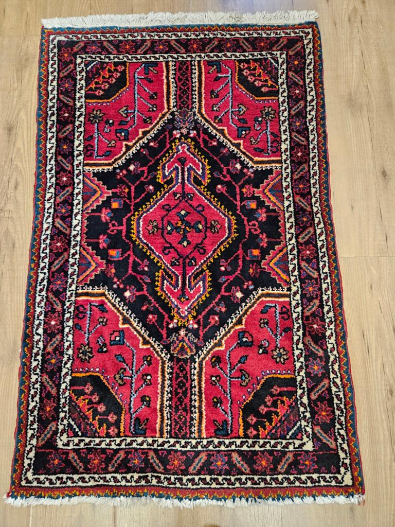 Vintage handgeknoopt perzisch tapijt hamadan 131x84, Info@SlatsAntiek.nl, Tweedehands, 100 tot 150 cm, Perzisch