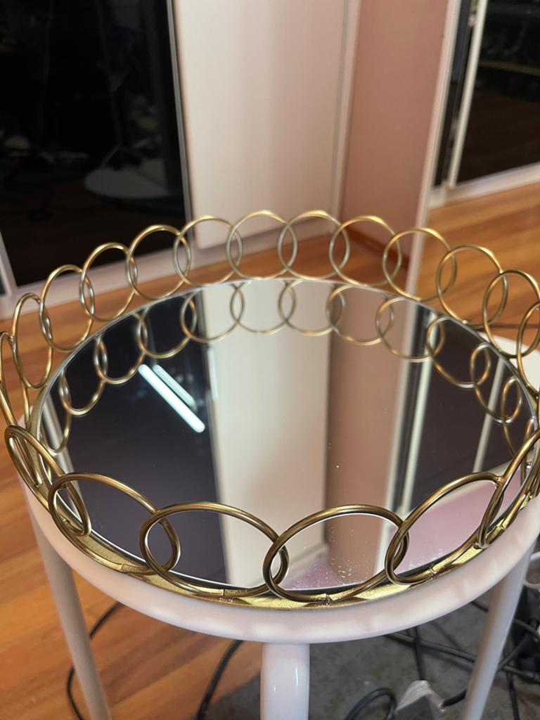 Decoratieve gouden schaal met spiegel, rond, Overige materialen, Schaal, Rond, Ophalen of Verzenden