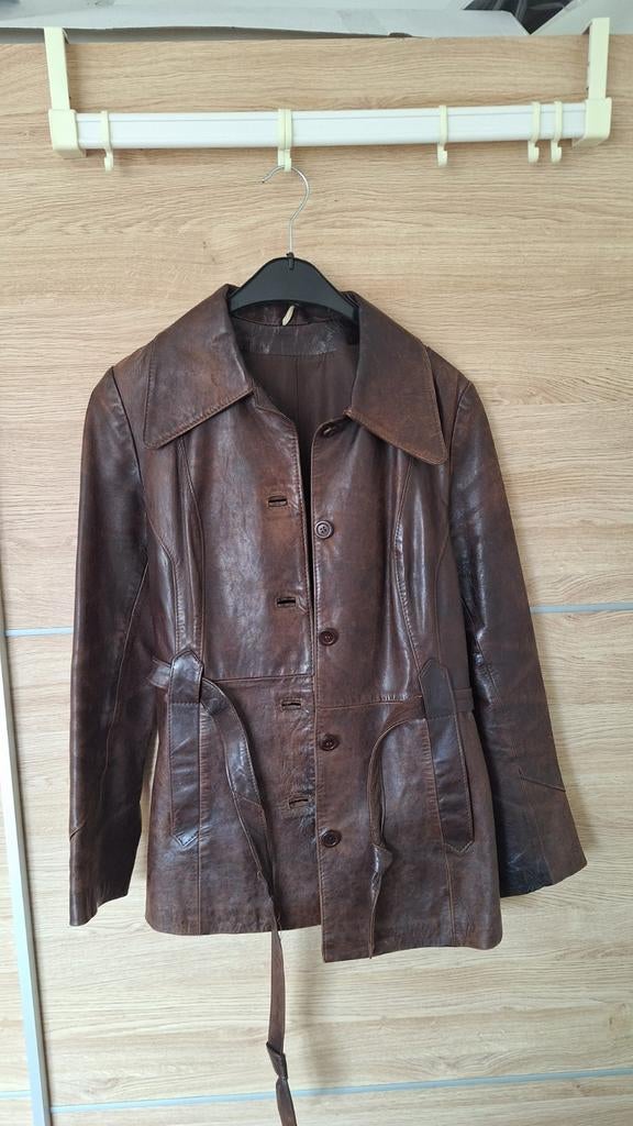 Vintage bruin leren jas, maat M, Ophalen of Verzenden