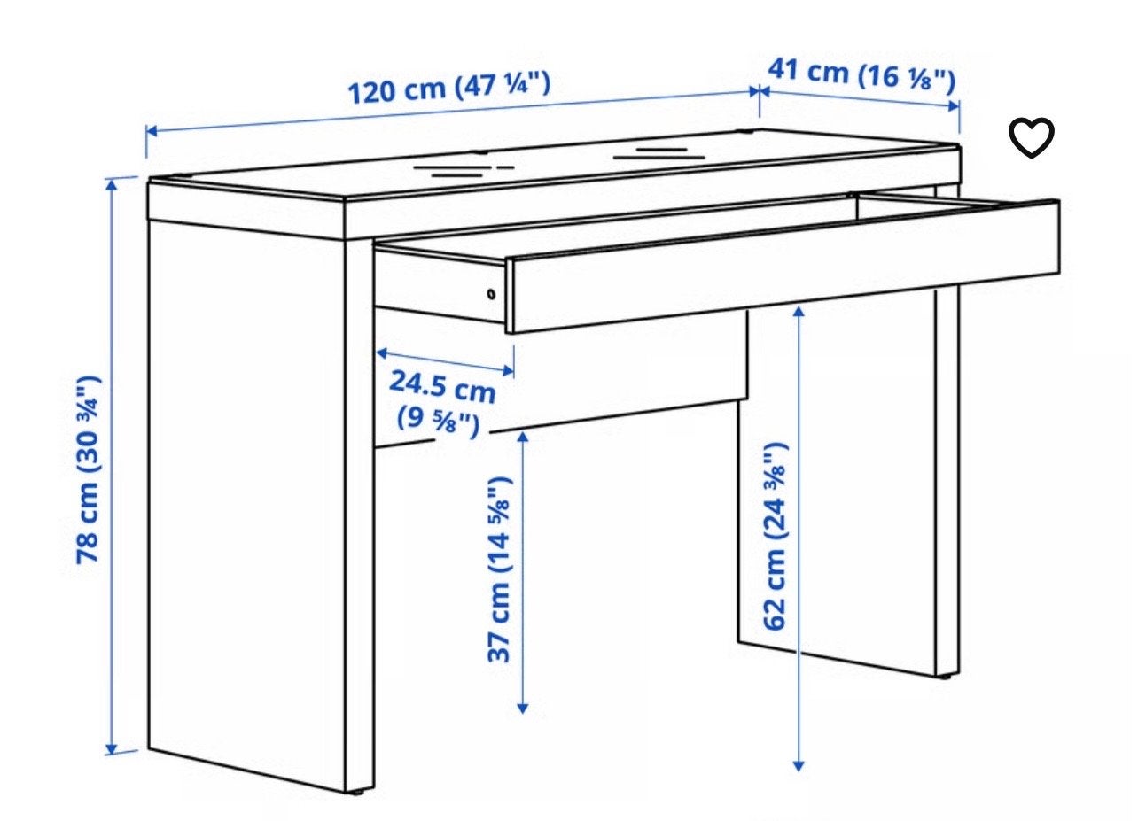 IKEA MALM Toilettafel wit 120x41x78 cm met lade, Ophalen, Zo goed als nieuw, Hout, 100 tot 150 cm