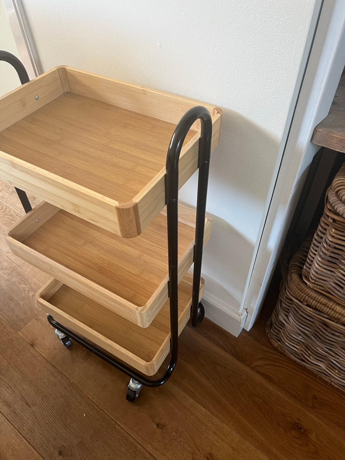 Verrijdbaar bamboe serveerwagen / trolley met 3 niveaus, Ophalen, Zo goed als nieuw