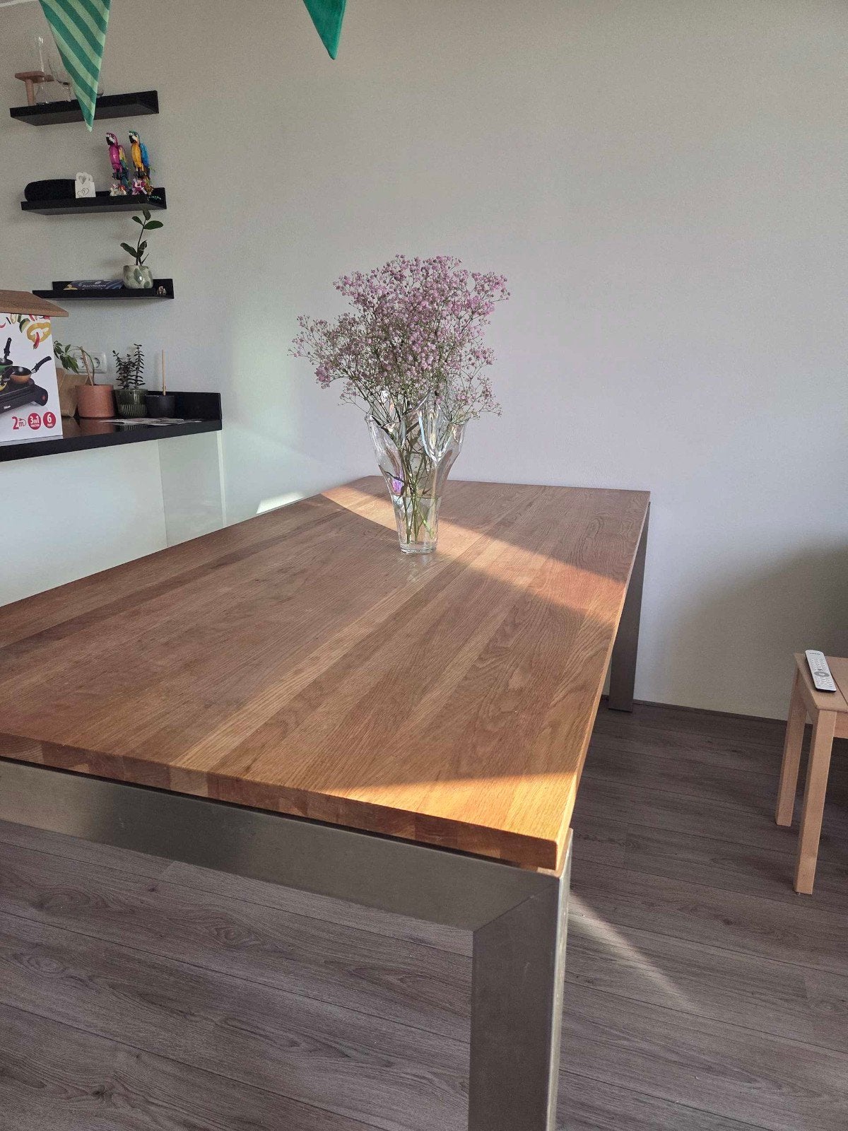 Massief eiken eettafel, Ophalen, Gebruikt, 100 tot 150 cm, Eikenhout