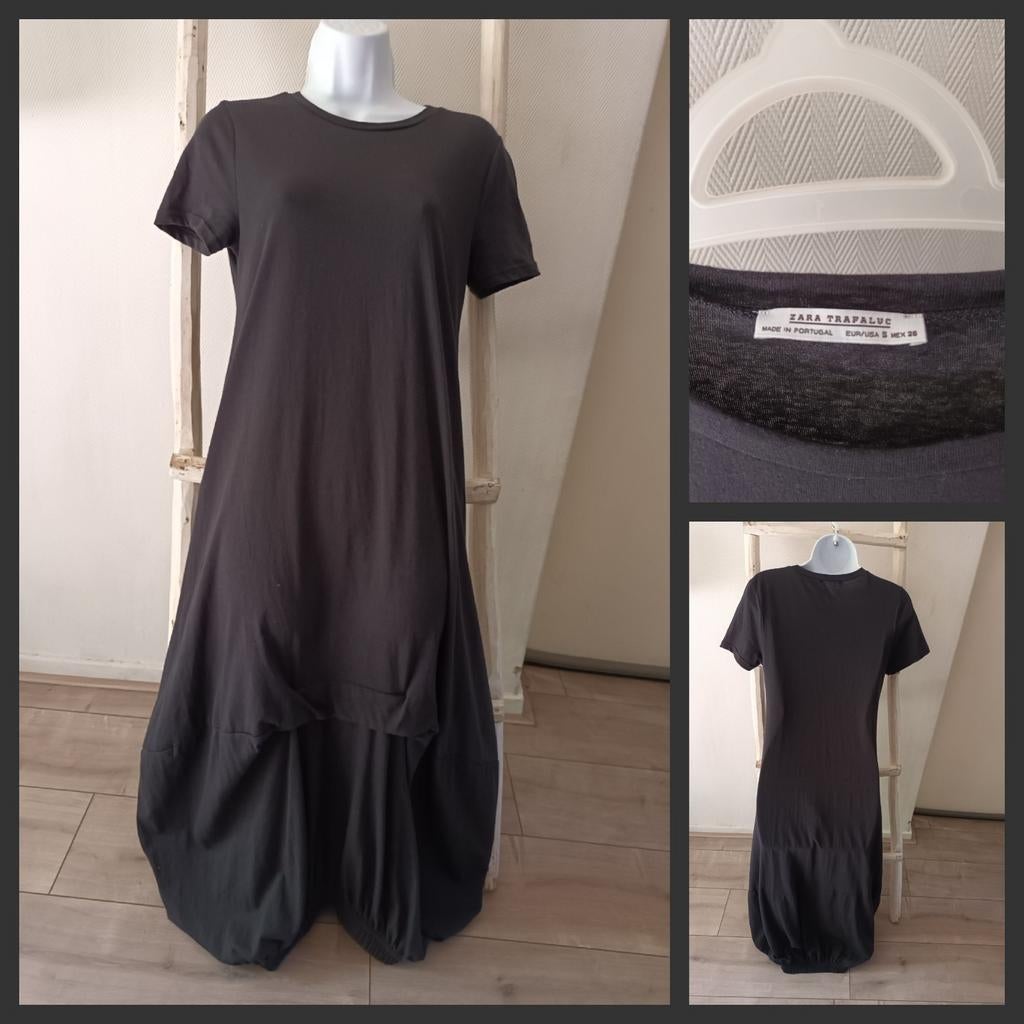 Zara Trafaluc Donkergrijze Maxi Jurk Korte Mouwen Maat S, Kleding | Dames, Jurken, Zara, Ophalen of Verzenden, Zo goed als nieuw
