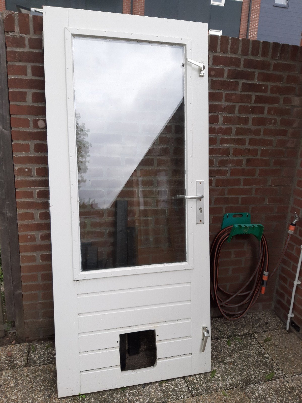 Gebruikte Buitendeur met Glas en Kattenluik, Ophalen, Gebruikt, 80 tot 100 cm, Buitendeur