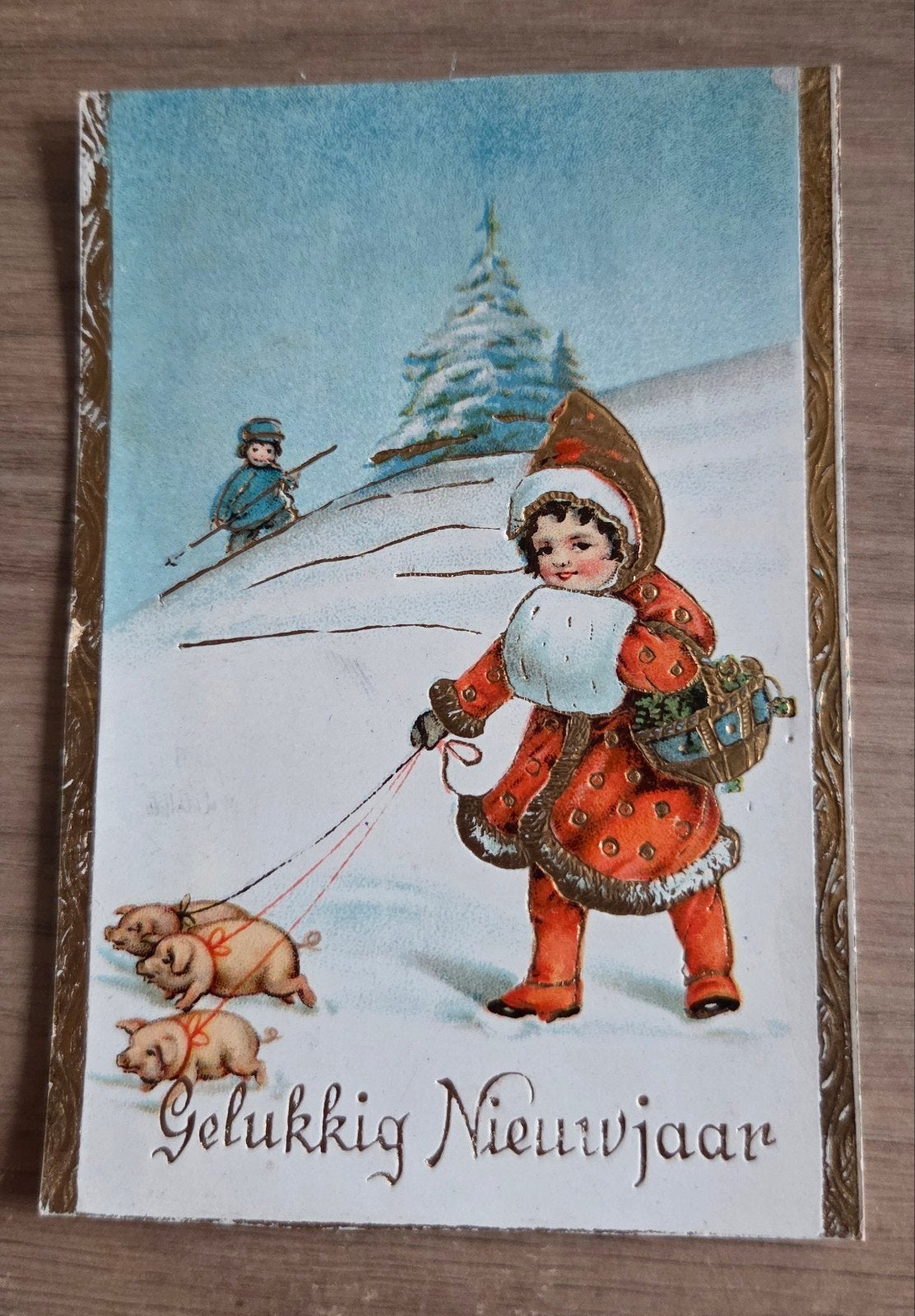 Antieke Gelukkig Nieuwjaar kaart 1939 - Kinderen & Var, Ophalen of Verzenden