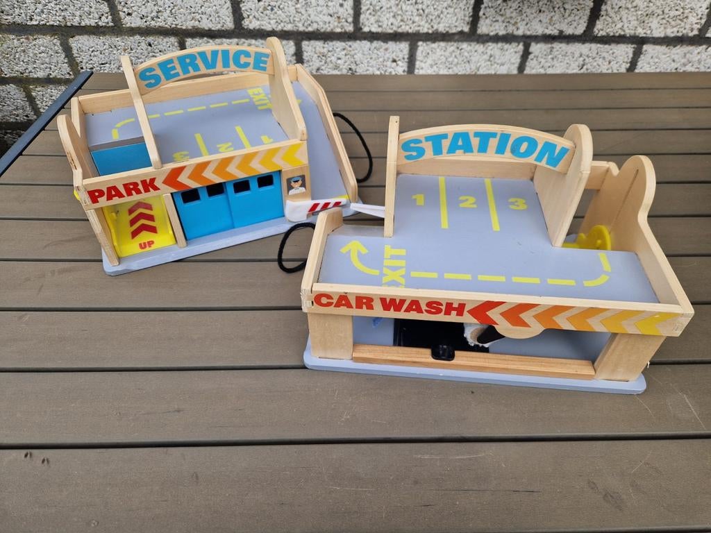 2 x houten autogarage (Melissa & Doug), Ophalen, Gebruikt, Overige typen
