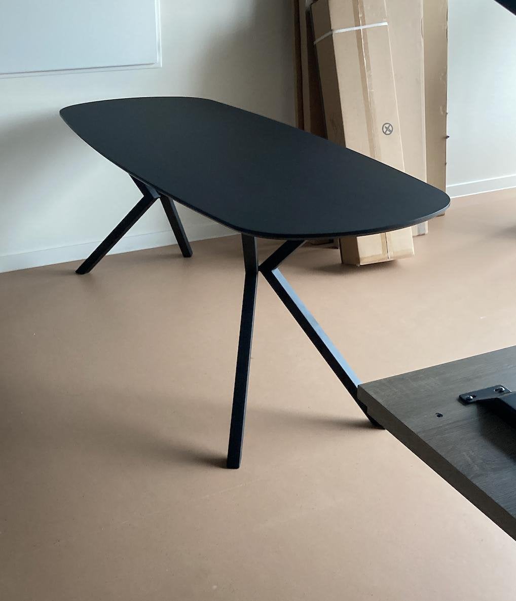 Zwarte ovale tafel met HPL blad (200x80), Huis en Inrichting, Ophalen, 50 tot 100 cm, Rechthoekig, Nieuw