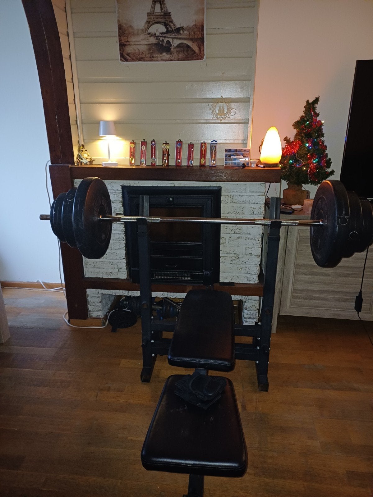 Complete Fitnessbank met Halterset en Gewichten, Ophalen, Gebruikt, Rug, Fitnessbank