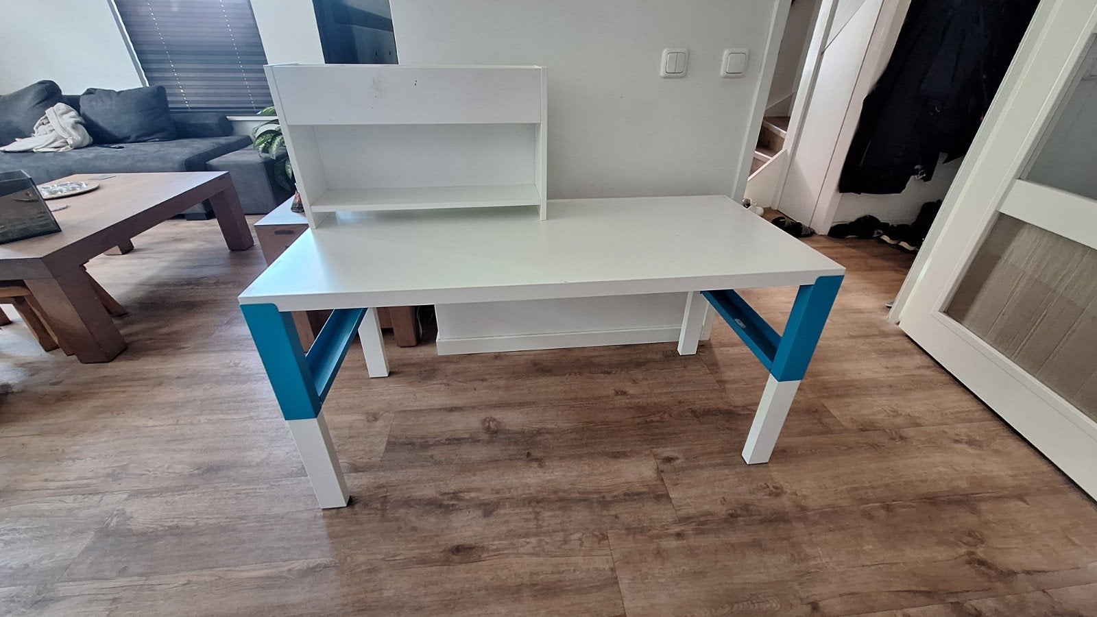 IKEA Pahl kinderbureau met opzetstuk - wit/blauw, Opbergruimte, Gebruikt, Ophalen of Verzenden, IKEA