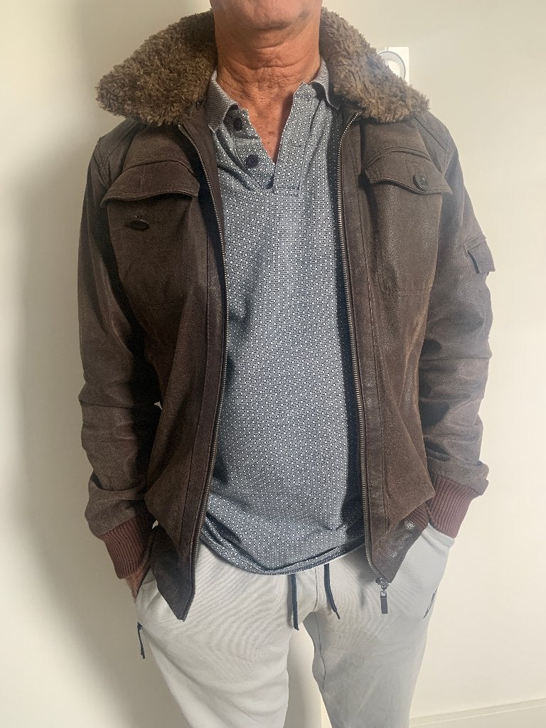 leren herenjack mt 48/50, Ophalen of Verzenden, Zo goed als nieuw, Maat 48/50 (M), Bruin