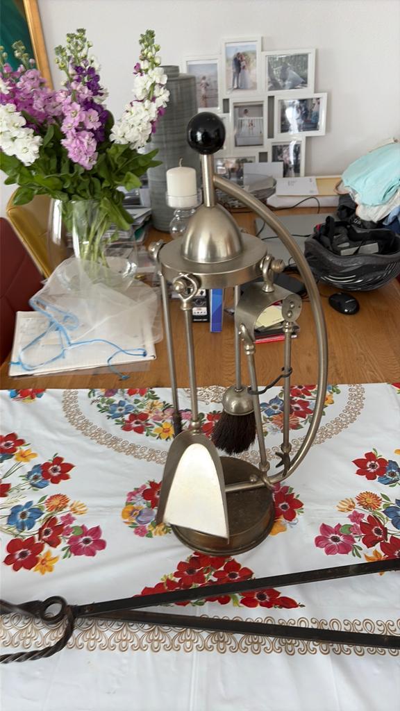 Antieke haardset met tang, pook en schep, Ophalen of Verzenden, Gebruikt, Houthaard