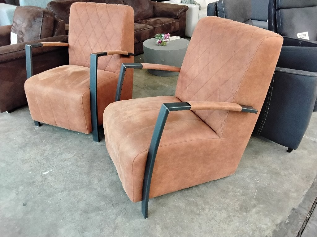 2x2 luxe stoelen / fauteuils. Bruin en d.grijs. Second Life, Ophalen, Overige materialen, 75 tot 100 cm, Zo goed als nieuw