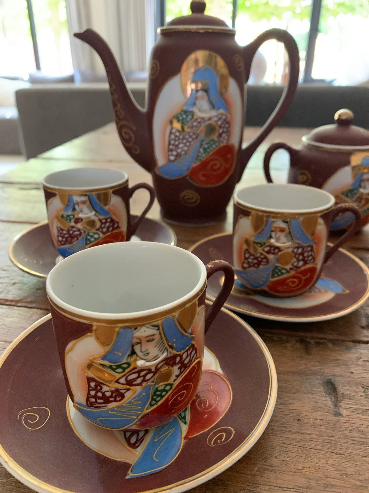 Vintage Japans Satsuma-stijl theeservies met lithofaan, Antiek en Kunst, Ophalen