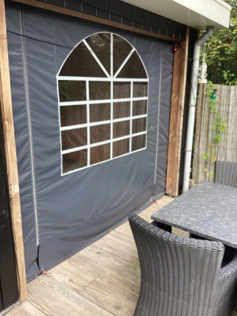 Tentzeil 3,40 x 2,90 met ruit en ritsen, Gebruikt, Opvouwbaar, Overige typen, Minder dan 4 meter