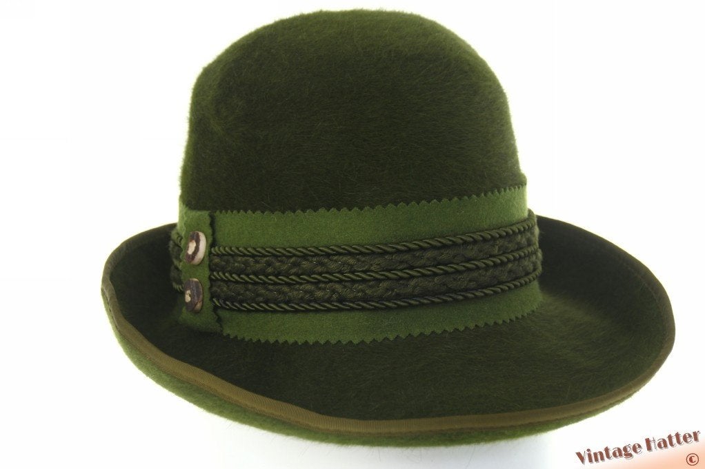 vintage Dames jachthoed Dolomitenhut groen zacht haarvilt 54, Kleding | Dames, Hoed, Ophalen of Verzenden, Zo goed als nieuw, 55 cm (S, 6⅞ inch) of minder