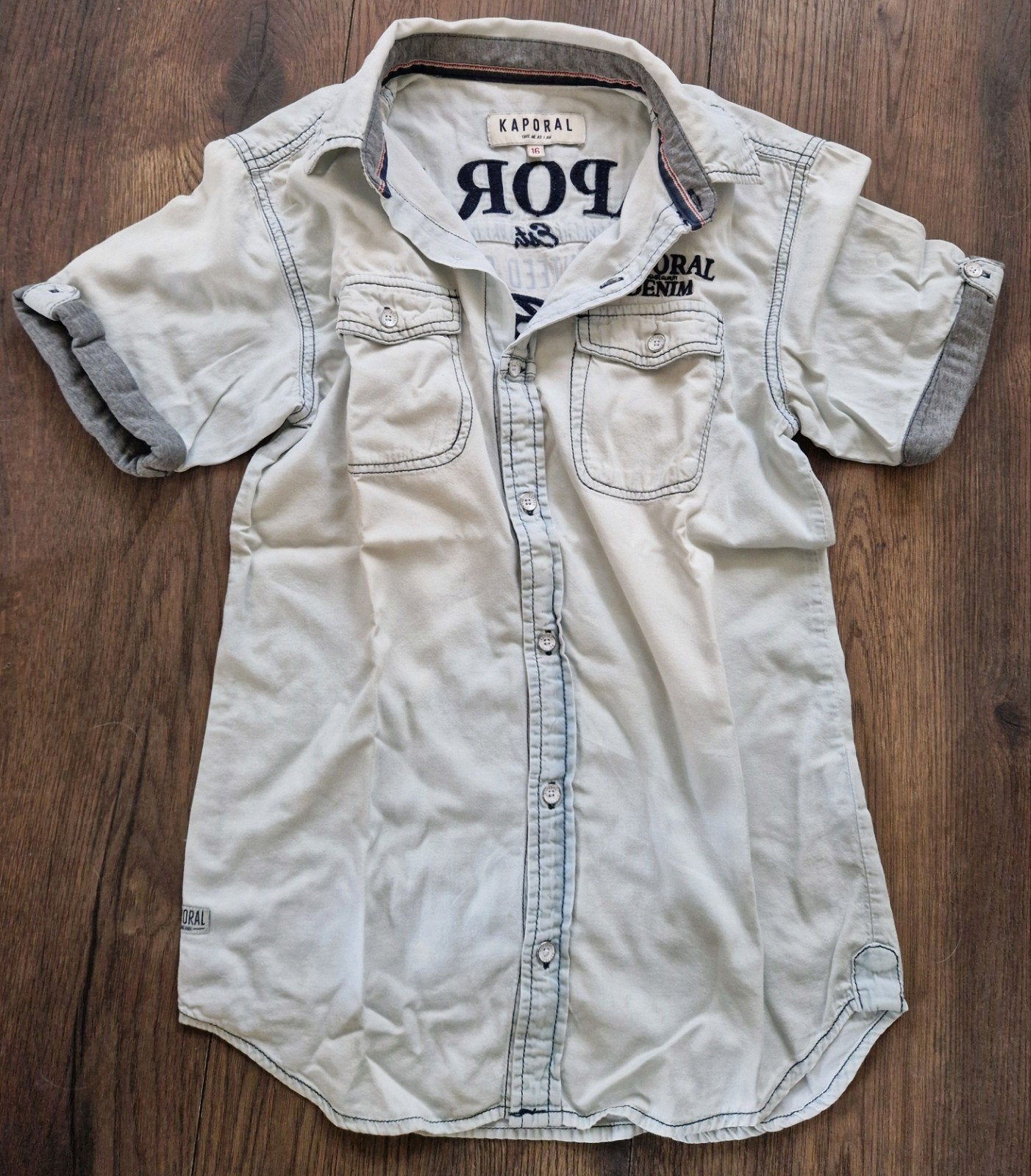 Lichtblauw denim overhemd - Maat S, Kaporal, Blauw, Halswijdte 38 (S) of kleiner, Ophalen of Verzenden