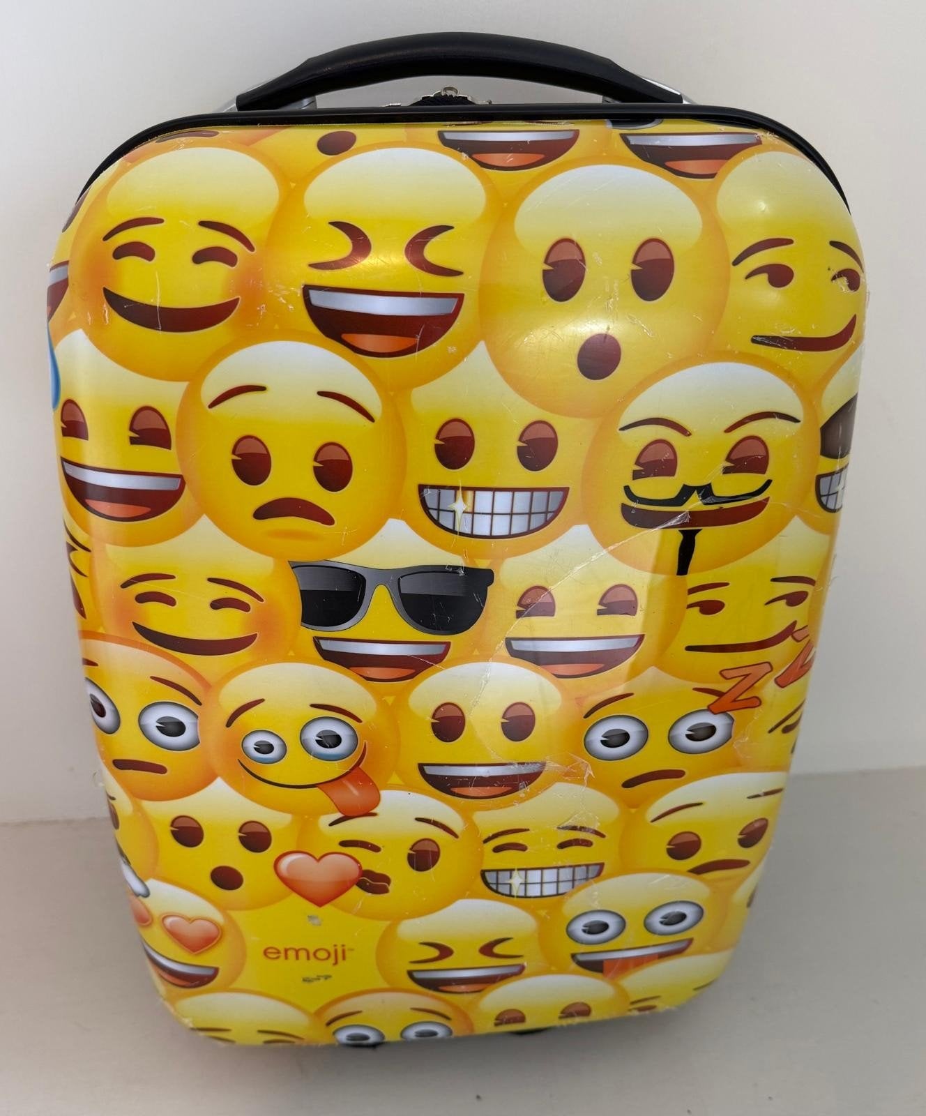 Gele Emoji Koffer met Wieltjes en Uitschuifbare Handgreep, Ophalen, Gebruikt, Minder dan 35 cm, Wieltjes
