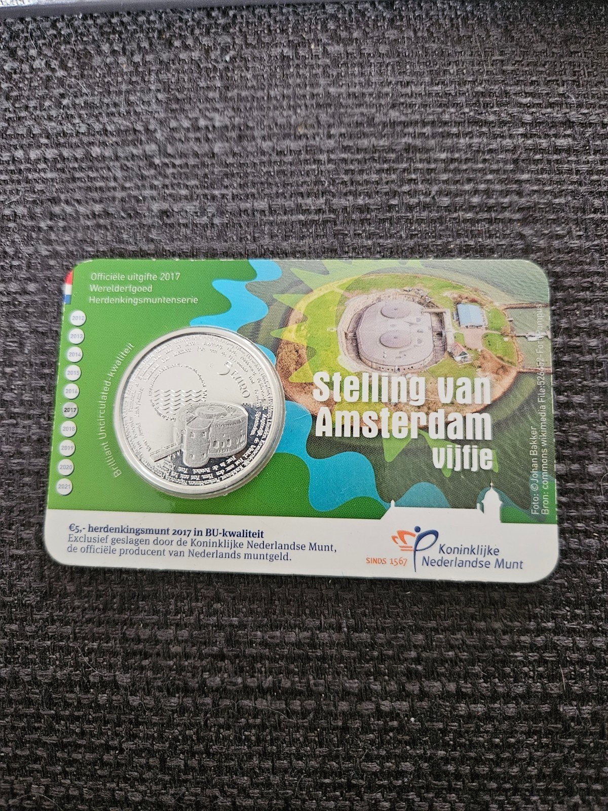 Zwaar verzilverde €5 munt Stelling van Amsterdam BU, Ophalen of Verzenden, Koningin Beatrix, Euro's, Losse munt