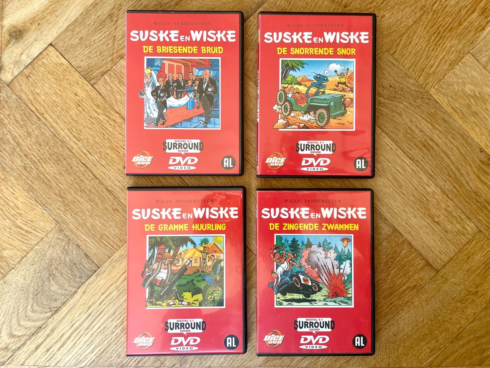 4x Suske & Wiske DVD’s (nette staat, met NL), Europees, Tekenfilm, Alle leeftijden, Zo goed als nieuw