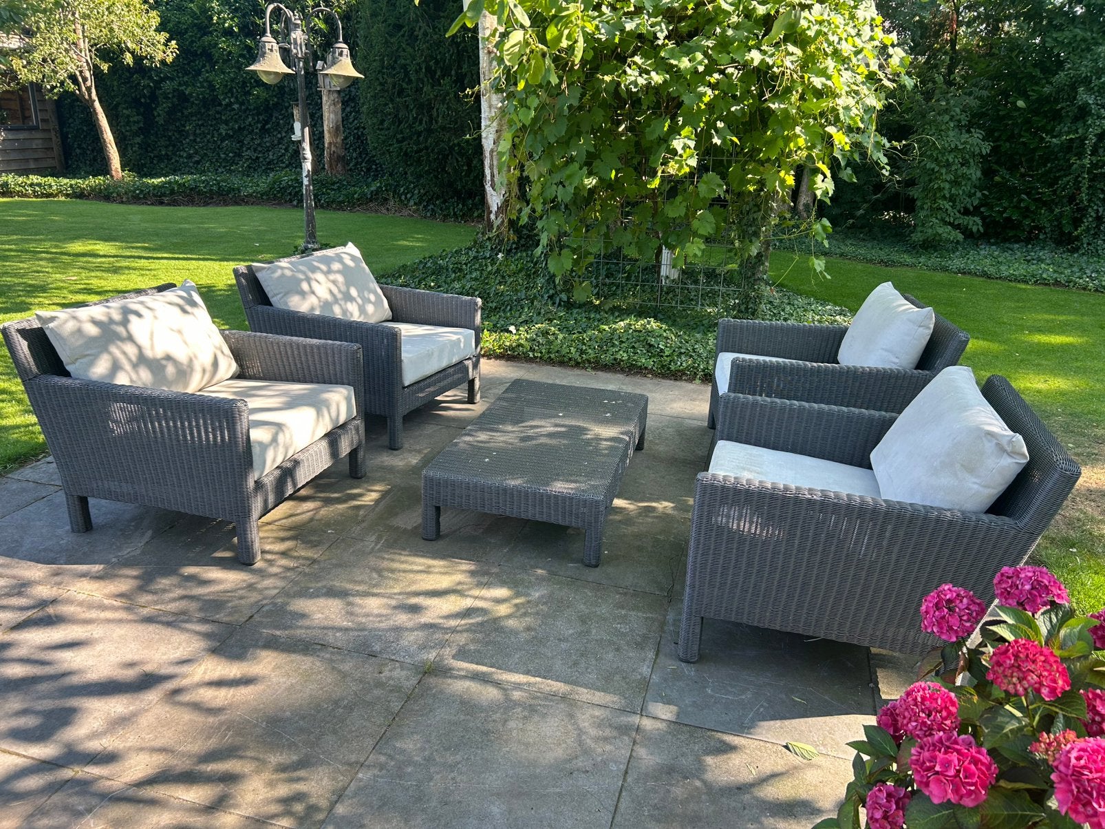 Loungeset tuinset, Tuin en Terras, Ophalen, 4 zitplaatsen, Gebruikt, Bijzettafel